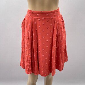 Torrid Embroidered Coral Orange Floral Circle Skirt Elastic Pockets Lined 00 M/L